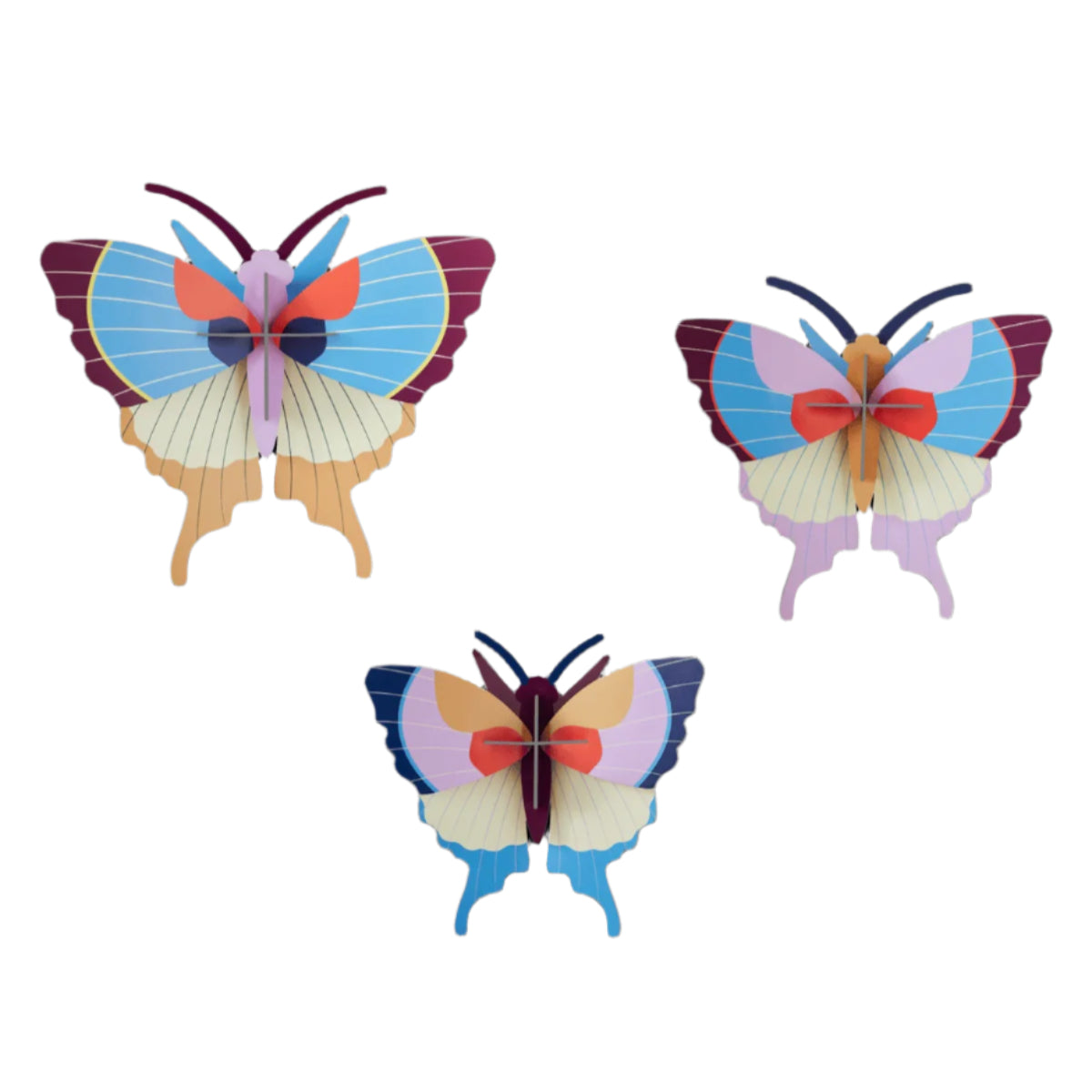 Cardboard Wall Art Large Trio - Plum Fringe Butterflies