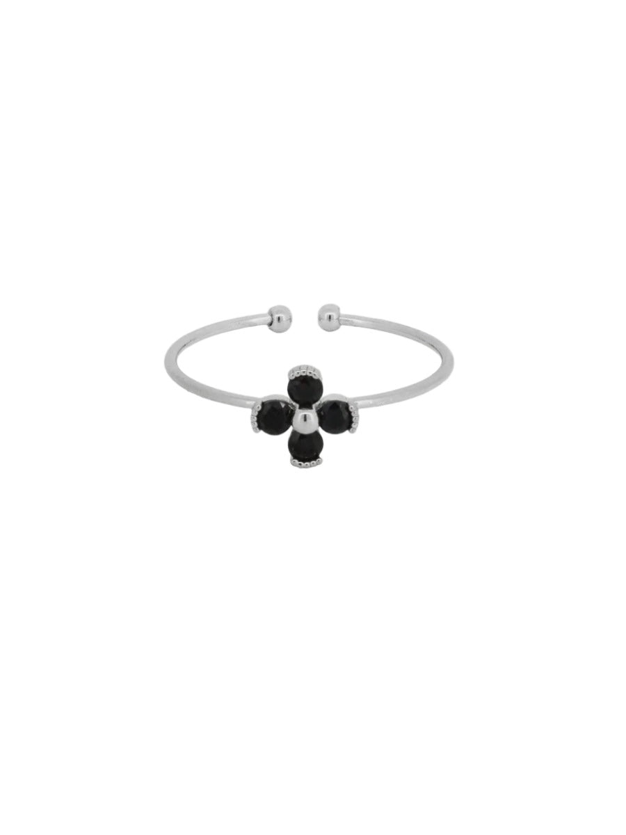 Silver Black Flower Ring