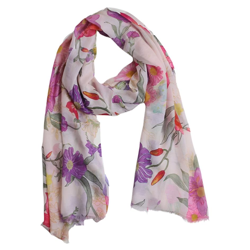 Modal Silk Scarf - Pink & Purple Floral