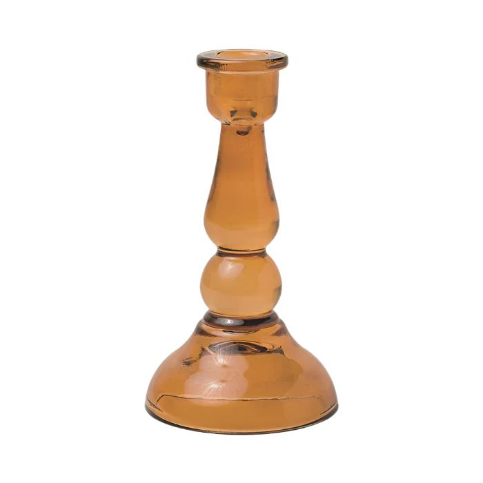 Tall Glass Taper Holder - Amber