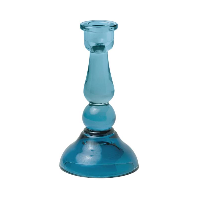 Tall Glass Taper Holder - Blue