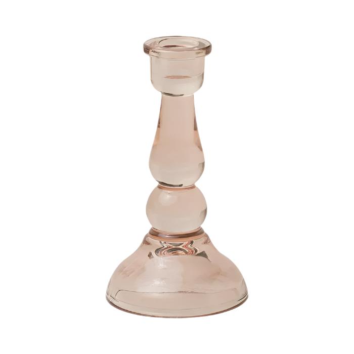 Tall Glass Taper Holder - Pink