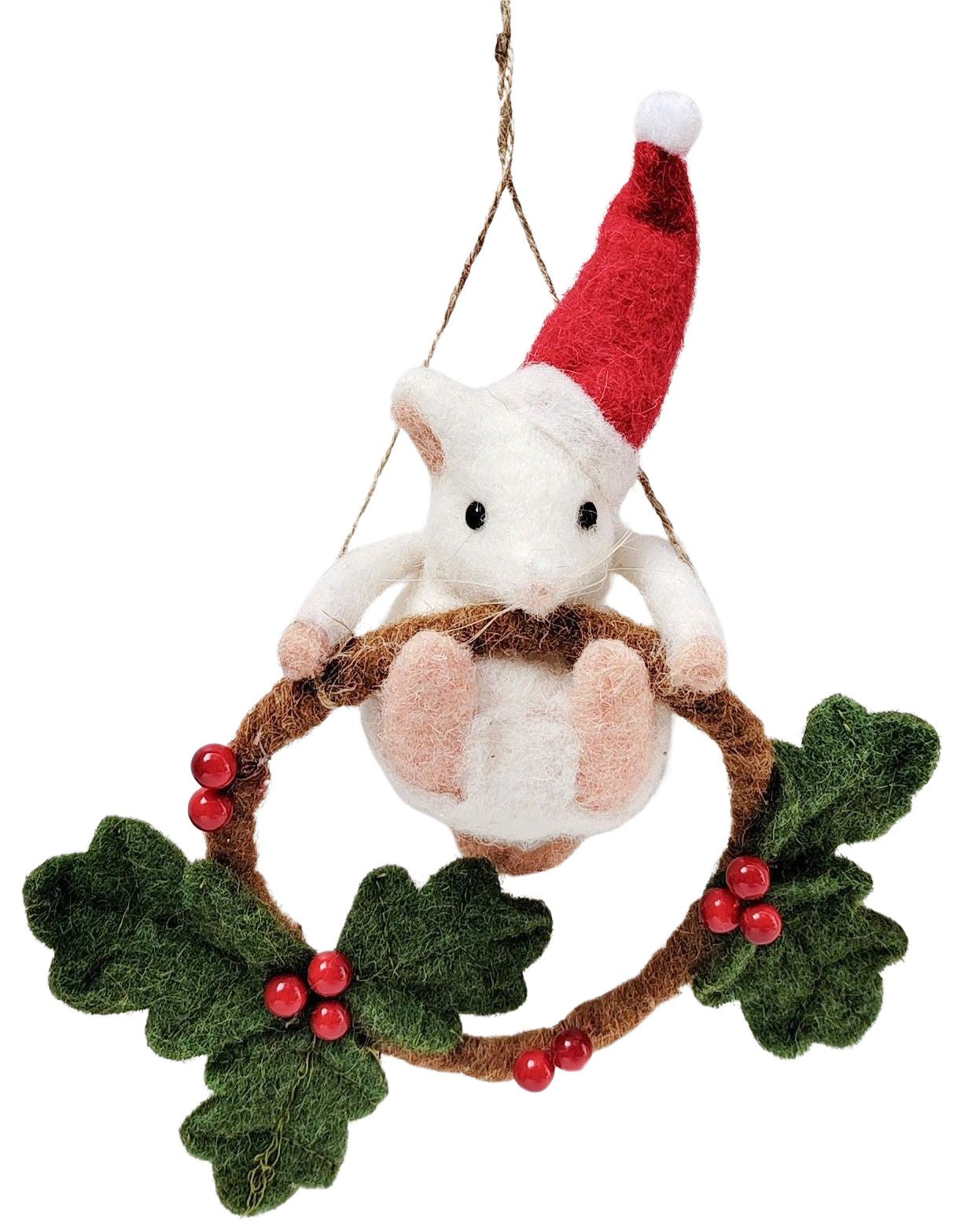 Snowy Christmas Mouse Swinging on a Wreath