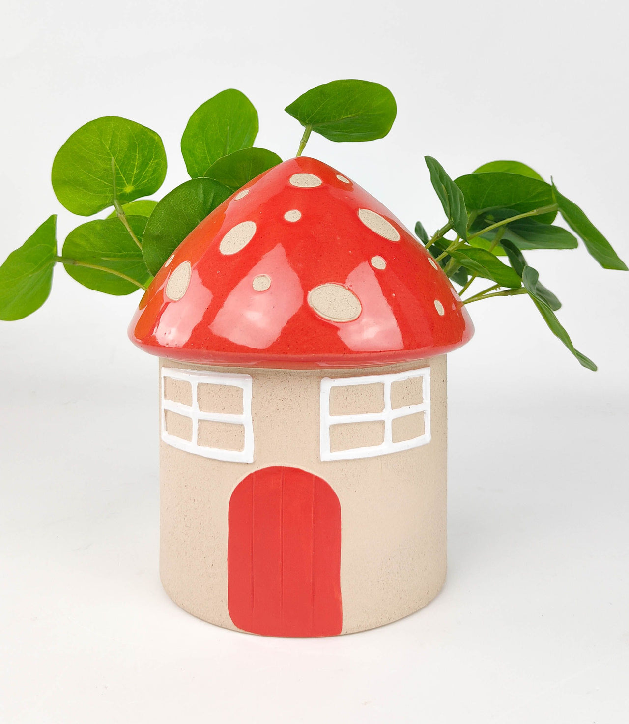 Toadstool House Planter - Red/16cm