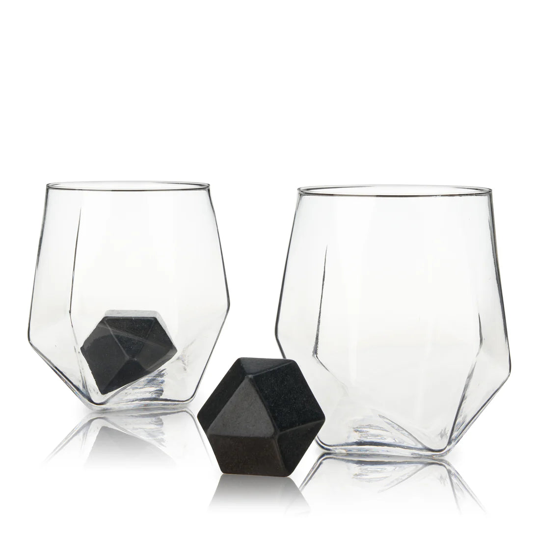 Seneca Faceted Crystal Tumblers & Basalt Stones