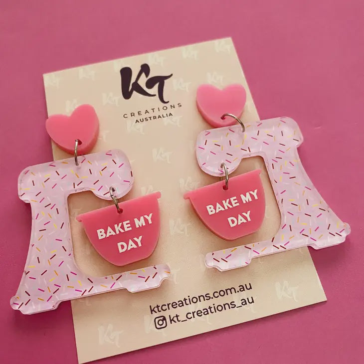 Bake My Day Pink Cooking Acrylic Earrings