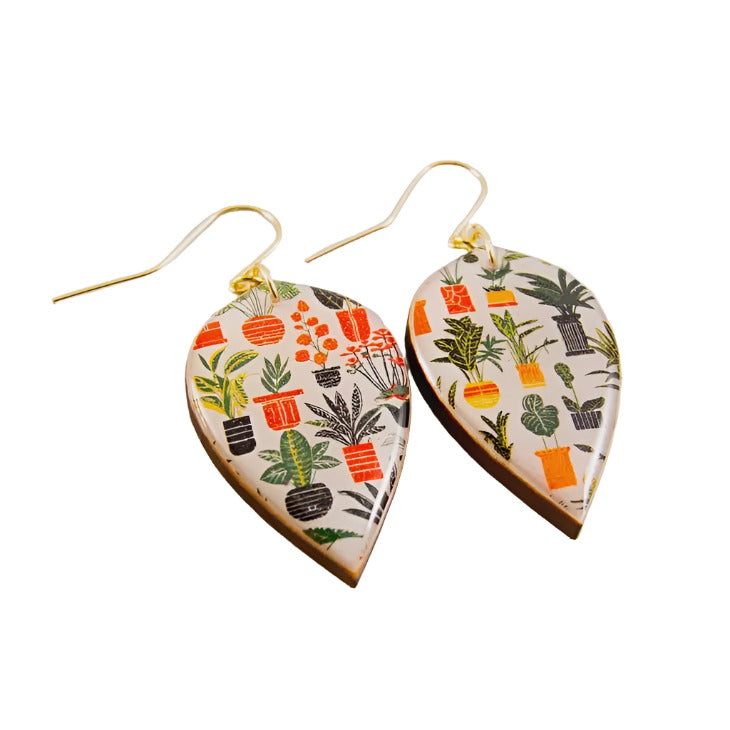 Large Leaf Drop Earrings - Retro Houseplant