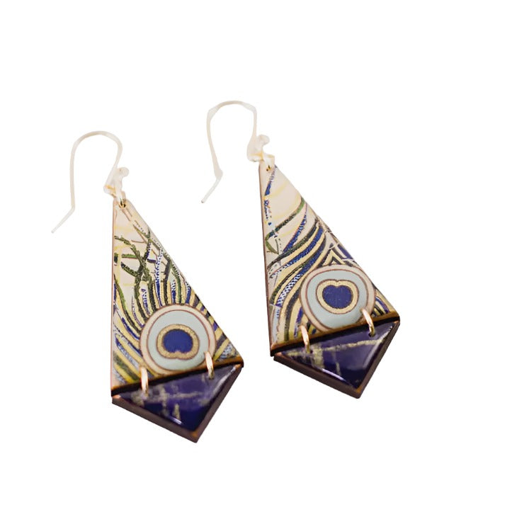 Double Triangle Earrings - Peacock Feather