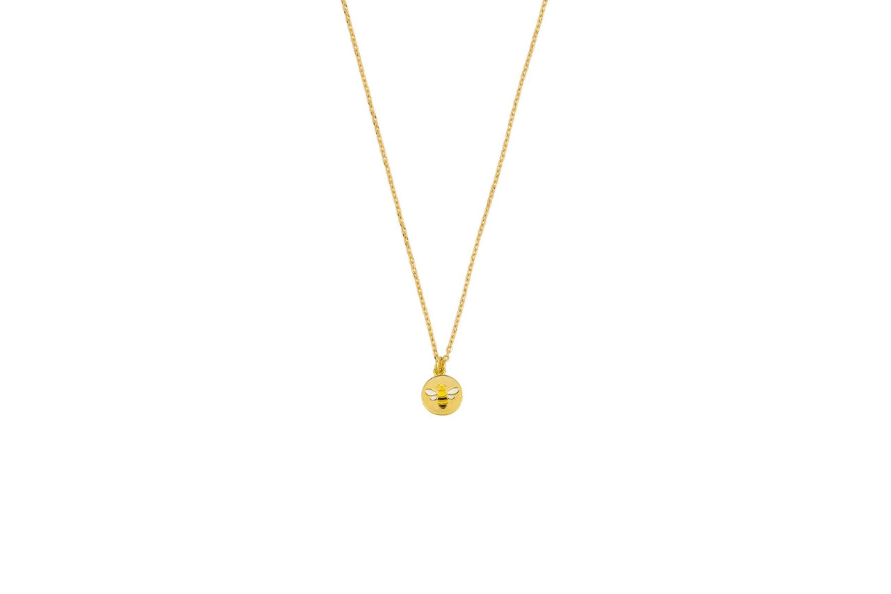 Gold Buzzy Bee Disc Necklace