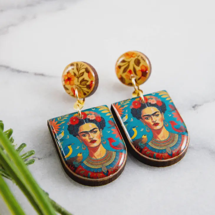 Drop Stud Earrings - Bright Frida Kahlo