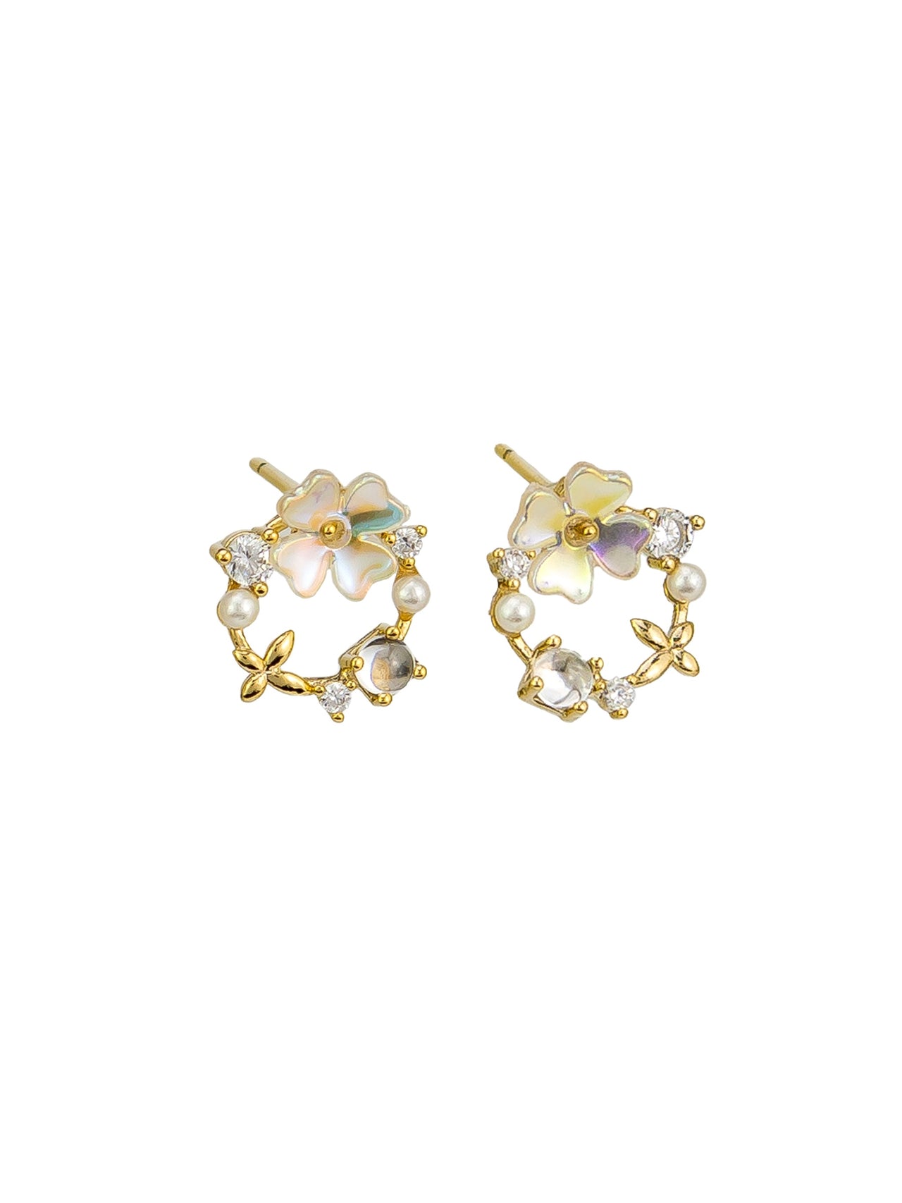 Gold Flower Crystal Pearl Garden Earrings