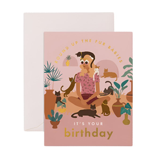 Birthday Cat Lady Greeting Card