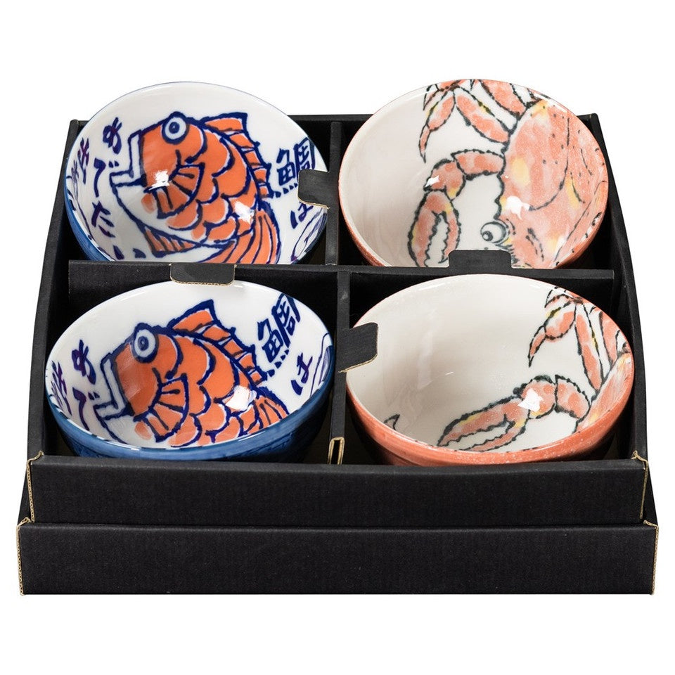 Etegami Tai & Kani Set of 4 Bowls