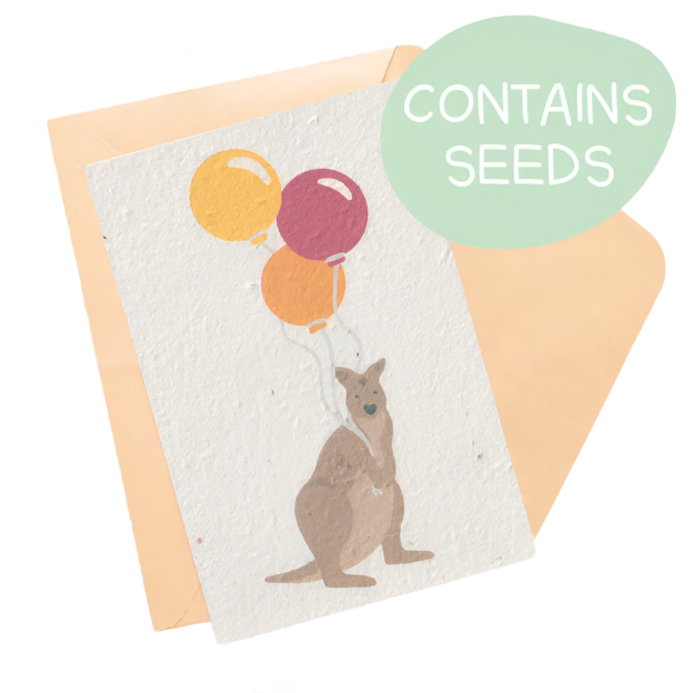 Plantable Card - Kangaroo with Balloons