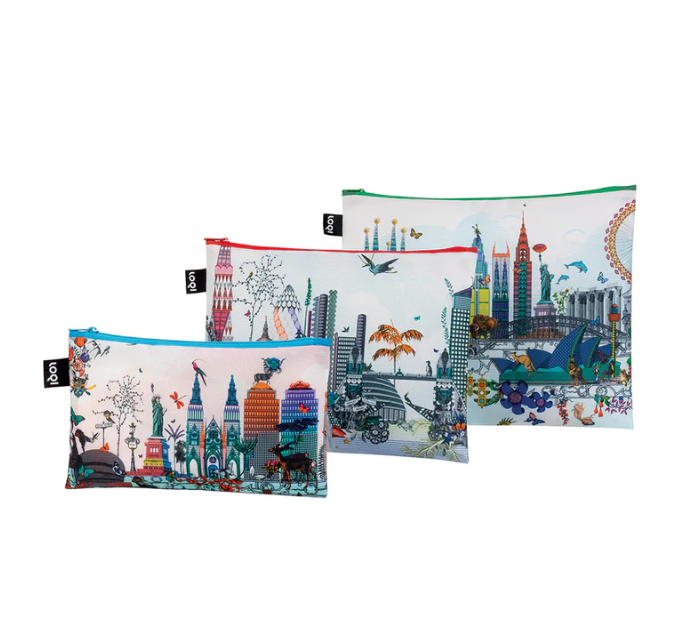 Zip Pockets Set of 3 - World Skyline