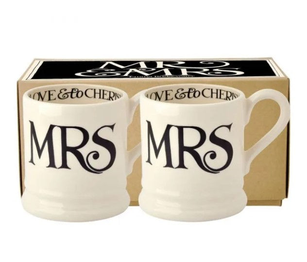 Set of 2 Half Pint Mugs - Black Toast Mrs & Mrs