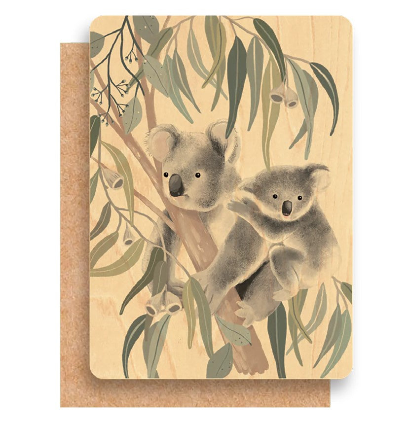 Koala Cuddles Wood Greeting Card