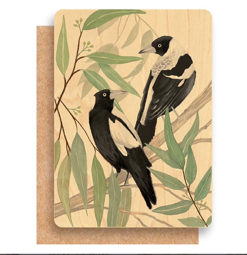 Magpies Warbling Wood Card