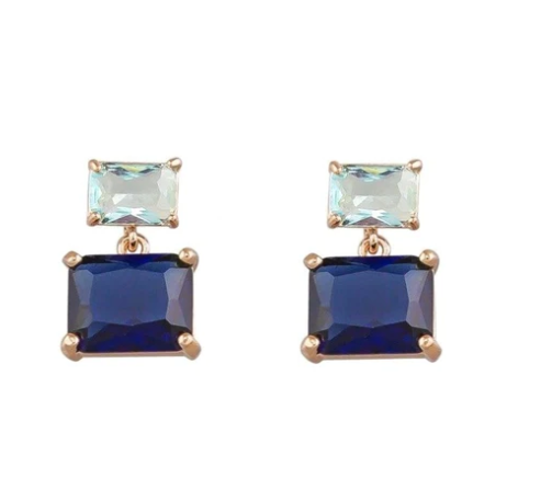 Blue Retro Oblong Crystal Drop Earrings