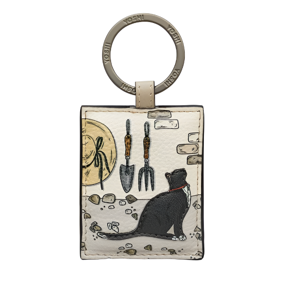 Yoshi Leather Keyring - Country Cottage Black Cat