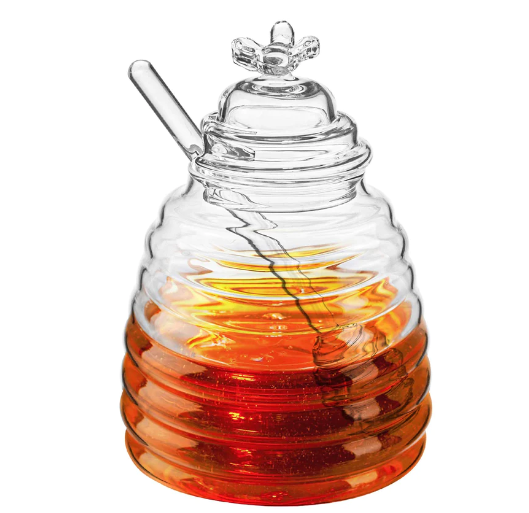 Hive Glass Honey Pot With Dipper