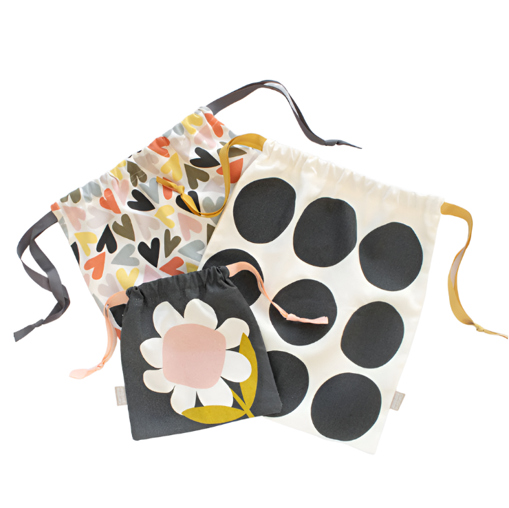 Drawstring Travel Bags (Set of 3) - Fun Flower