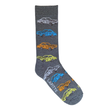 LAFITTE Socks - Vintage Cars - Charcoal (W8-12, M6-11)