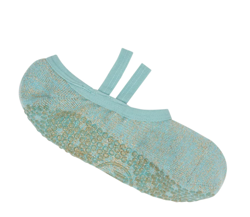 Slide On Grip Socks - Glitter Turquoise & Gold