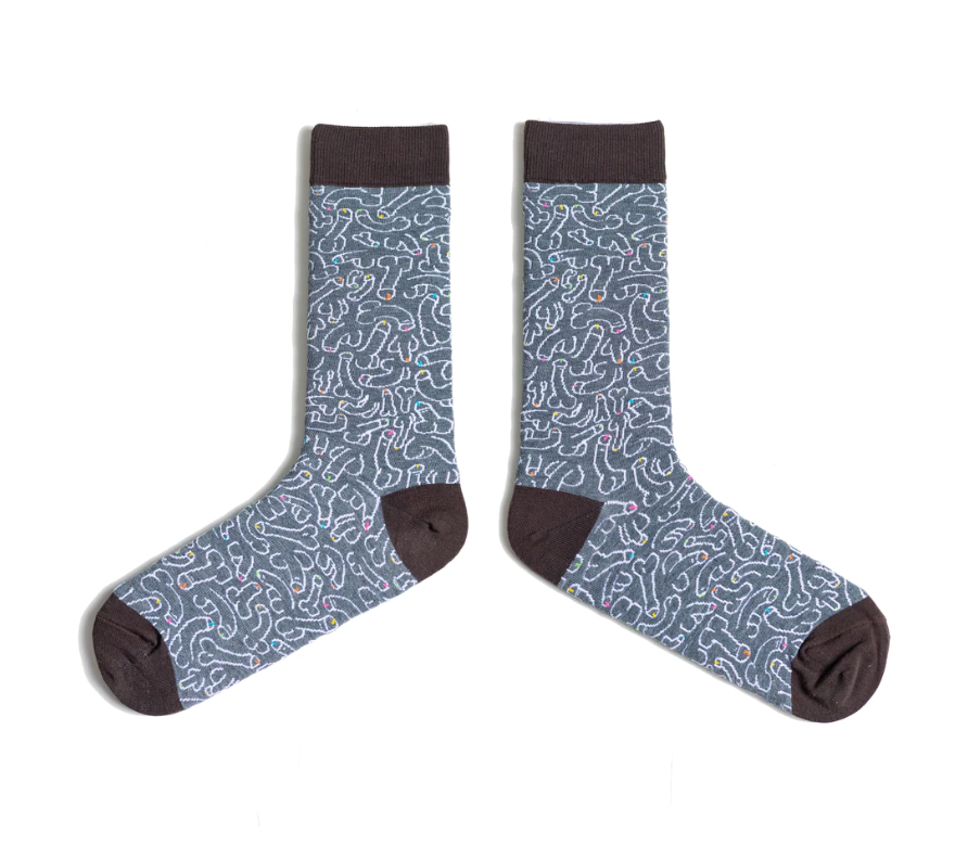 Spencer Flynn Men's Socks - Fine Penis Art - Grey