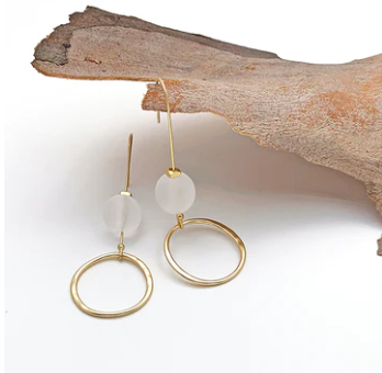 Clear Resin Ball and Hammered Hoop Hook Earrings