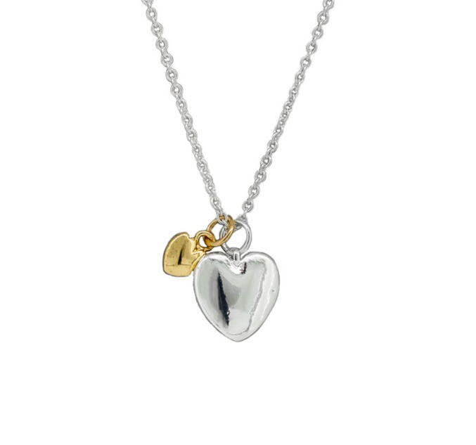 Silver & Silver Double Heart Necklace