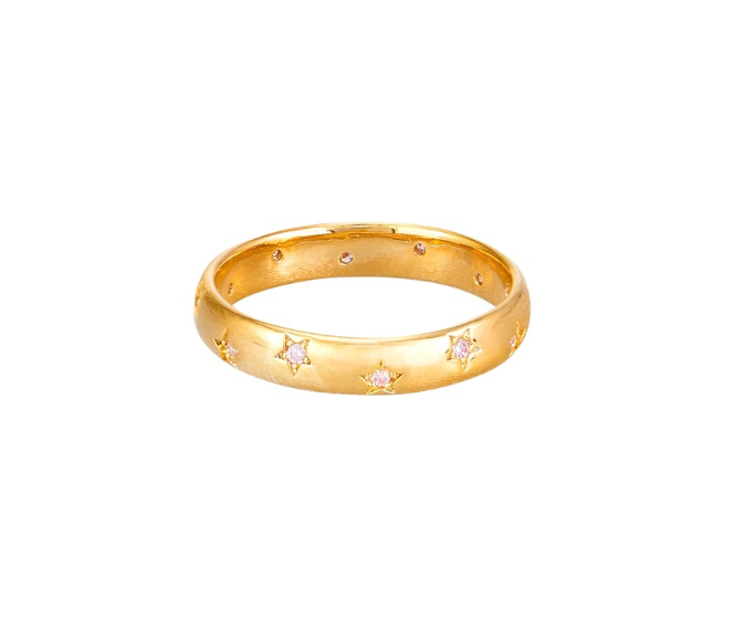 Gold Pink Crystal Star Bright Ring