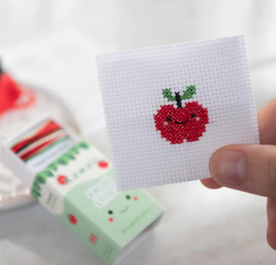 Kawaii Mini Cross Stitch In A Matchbox - Apple