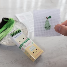 Kawaii Mini Cross Stitch In A Matchbox - Pear