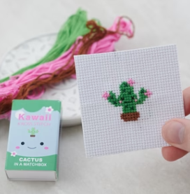 Kawaii Mini Cross Stitch In A Matchbox - Cactus