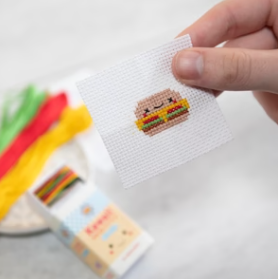 Kawaii Mini Cross Stitch In A Matchbox - Burger