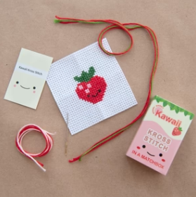 Kawaii Mini Cross Stitch In A Matchbox - Strawberry