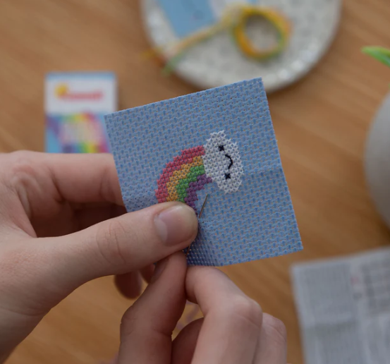 Kawaii Mini Cross Stitch In A Matchbox - Rainbow Cloud