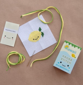 Kawaii Mini Cross Stitch In A Matchbox - Lemon