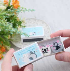 Wool Felt Token In A Matchbox - Cats