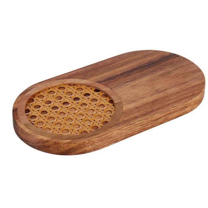 Acacia & Rattan Snack Serving Board