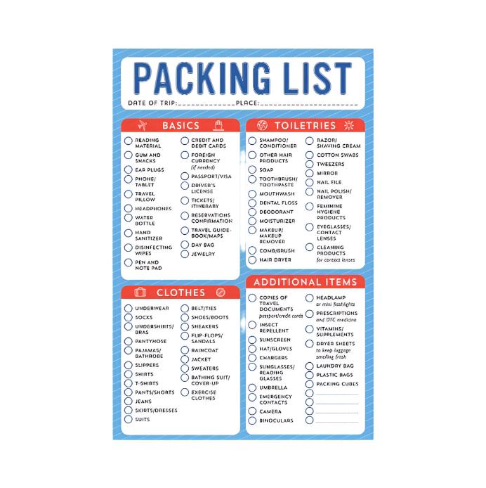 Packing List Note Pad