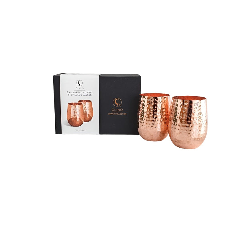 Hammered Copper Stemless Glasses Set of 2