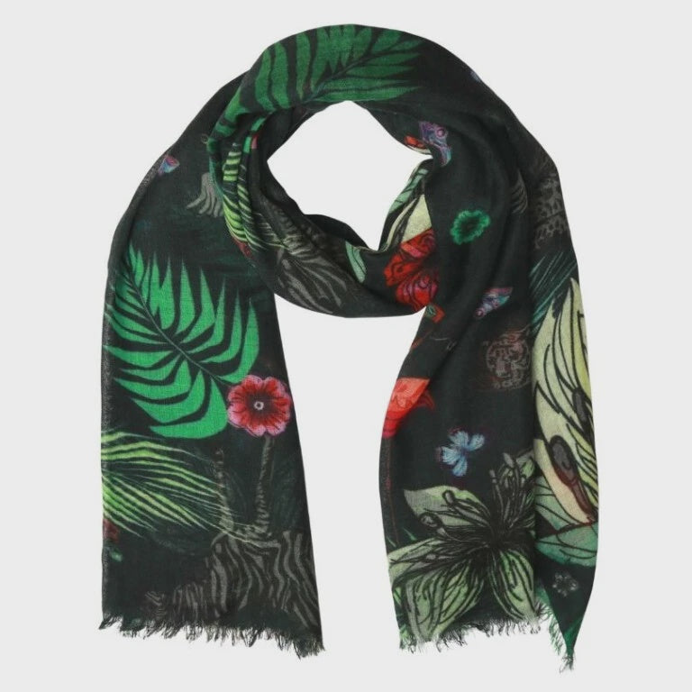 Merino Silk Designer Scarf - Jungle Floral