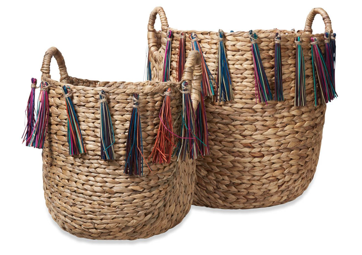 Amira Set of 2 Woven Baskets with Colour Fringe