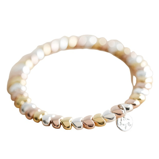 Beaded Hearts Bracelet in Silver, Rose Gold & Gold