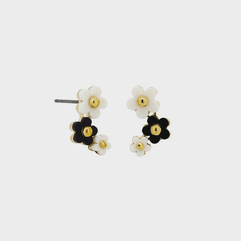 Black & White Trio Daisy Stud Earrings