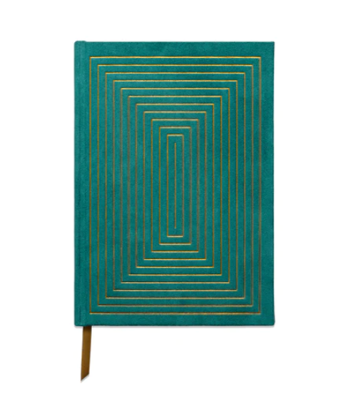 Hard Cover Suede Cloth Journal - Linear Boxes Green