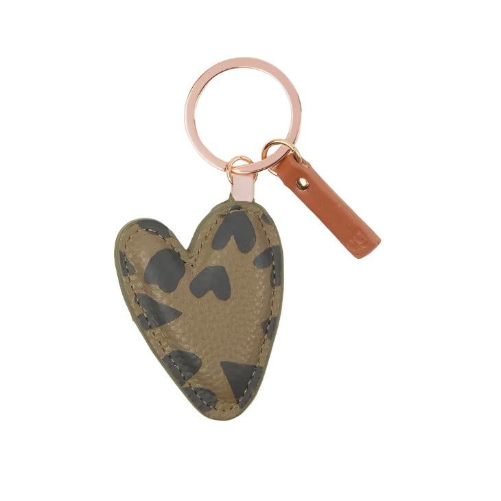 CG Vegan Leather Novelty Keyring  - Khaki Printed Heart