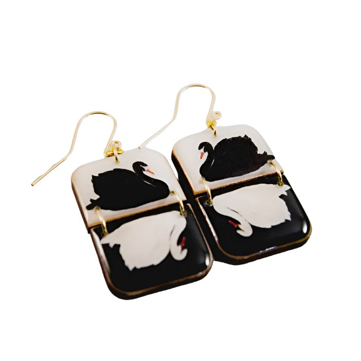 Half Rectangle Stack Drop Earrings - French Swan